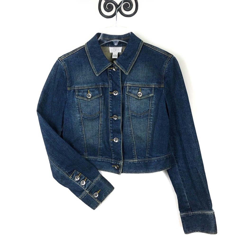 Ann Taylor Loft Cropped Stretch Denim Jean Jacket